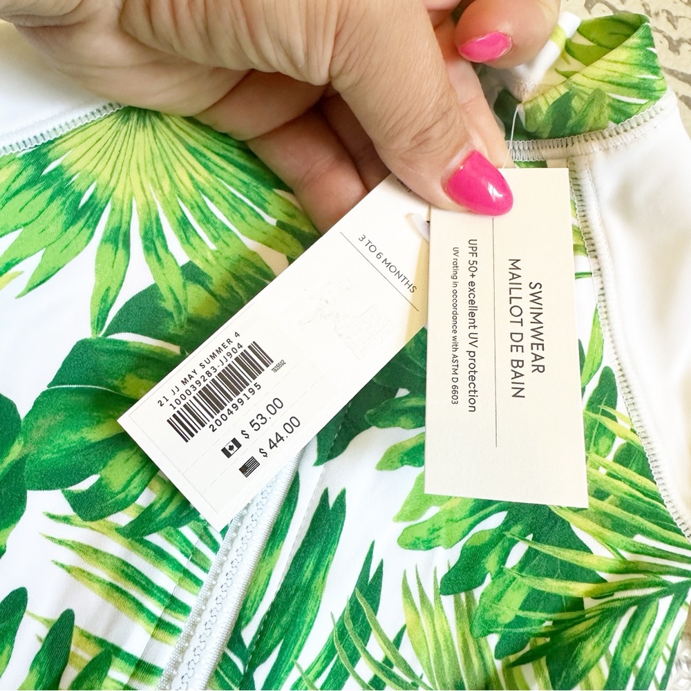 Janie and Jack Rashguard Swim Romper White Green 3-6M NWT - Picture 2 of 4